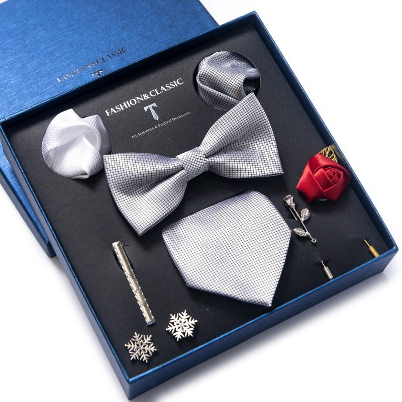 Edles 8-teiliges Herren-Set: Krawatte, Einstecktuch, Manschettenknöpfe & Co. – Geschenkbox LB207.