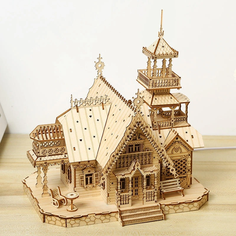 Holz Villa Burg Puzzle: Kreatives Basteln für Kinder – Licht & Spaß!